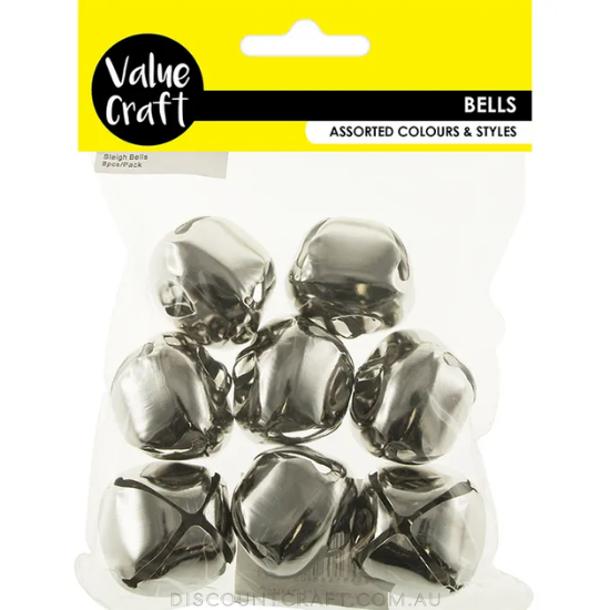 Sleigh Bells - Large 3.5cm 8pk - Silver