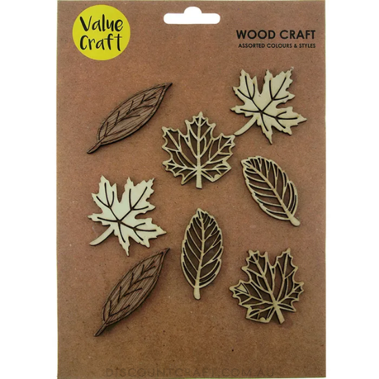 Wooden Leaves MDF Natural - Assorted Styles 8pk