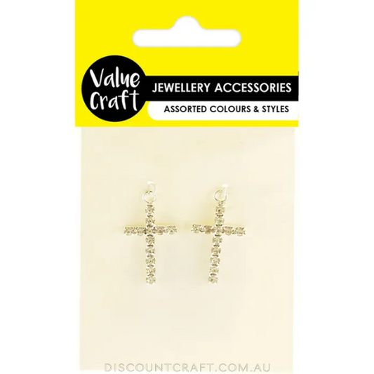 Diamante Crucifix 3.5cm 2pk - Silver