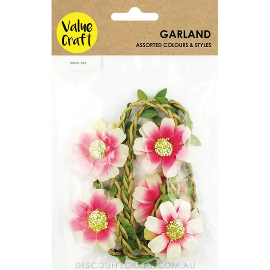 Garland Twine Natural Pink Daisy Leaf 1pk