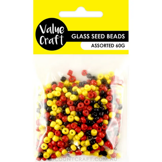Seed Beads 3.6mm 60g - Red, Yellow & Black