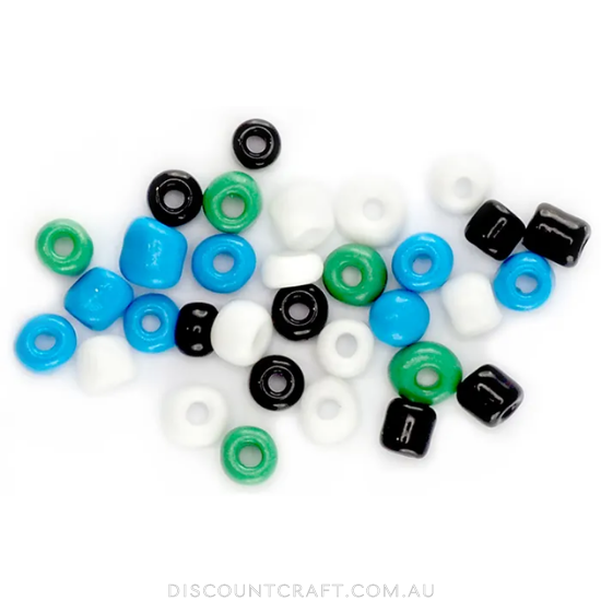 Seed Beads 3.6mm 60g - Blue, White, Green & Black