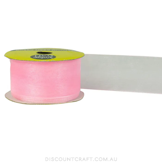 Organza Ribbon Woven Edge 38mm 4m - Baby Pink