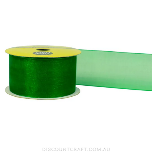 Organza Ribbon Woven Edge 38mm 4m - Green