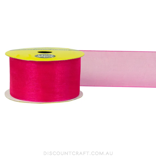 Organza Ribbon Woven Edge 38mm 4m - Hot Pink