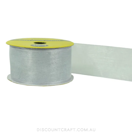 Organza Ribbon Woven Edge 38mm 4m - Silver