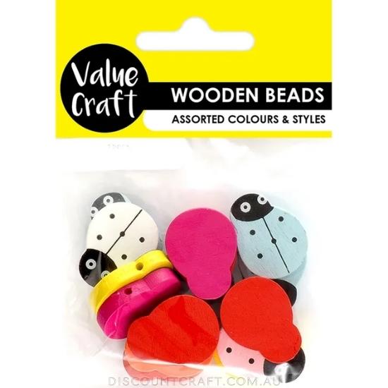 Wooden Ladybird Beads 2.5cm - Assorted Colours 15pk