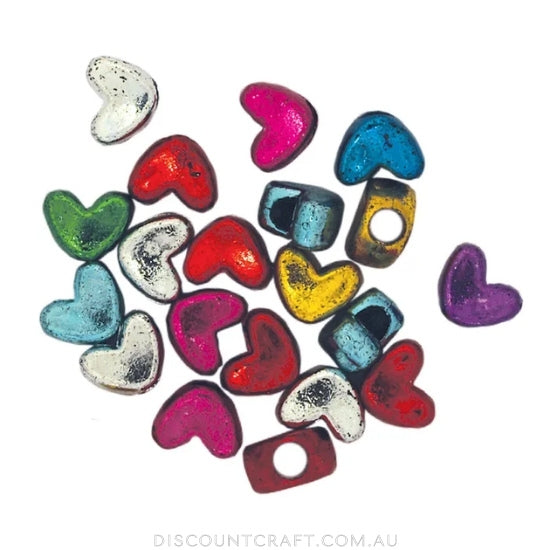 Metallic Heart Beads 9mm - Assorted Colours 20g