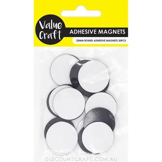 Adhesive Magnets Round 25mm 20pk