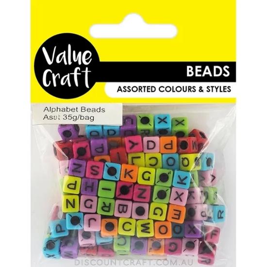 Alphabet Beads Cubes 6mm - Bright Colours 35g