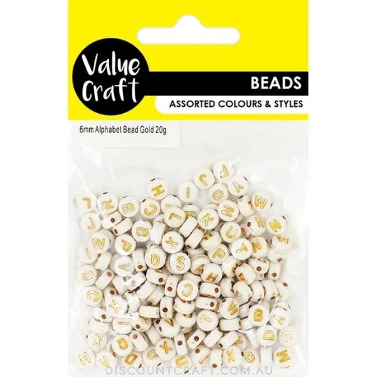 Alphabet Beads - Round White & Gold 20g