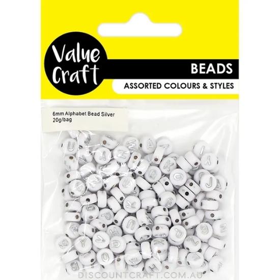 White Opaque 7mm Coin Alpha Beads - Silver Letters (Box Set)
