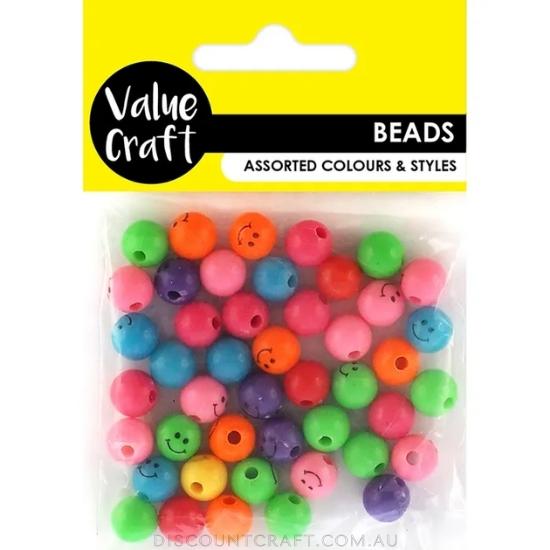 Plastic Smiley Face Beads - Assorted Colours 20g