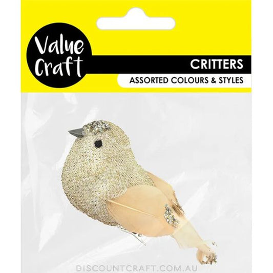 Craft Bird Glitter Gold with Clip 1pk