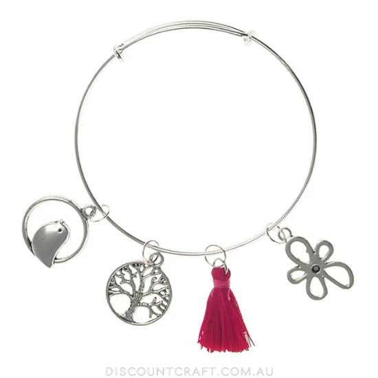 Charm & Braclet Kit - Silver/Hot Pink 5pc