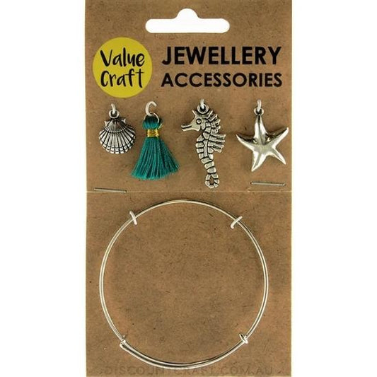 Charm & Braclet Kit - Silver/Teal 5pc