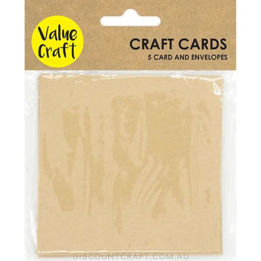 Square Cards with Envelopes 10cmx10cm - Natural Kraft 5pk