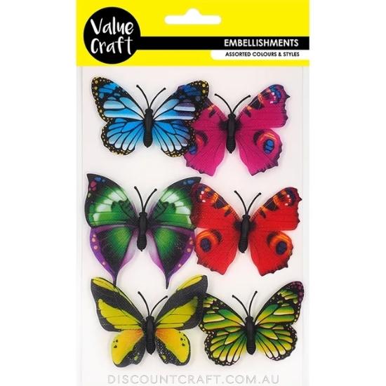 Craft Butterflies Glitter Assorted 6pk - Discount Craft