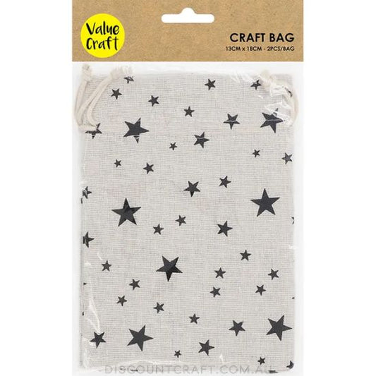 Jute Bags 13x18cm - Black Stars 2pk