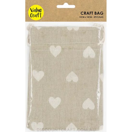 Jute Bags 13x18cm - White Hearts 2pk