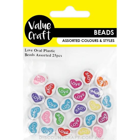 Love Oval Plastic Beads - Assorted 25pk