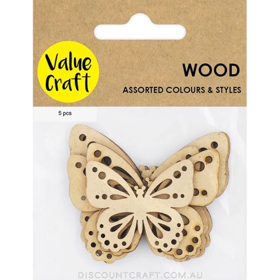 Wooden Butterflies Natural - Assorted Sizes 5pk