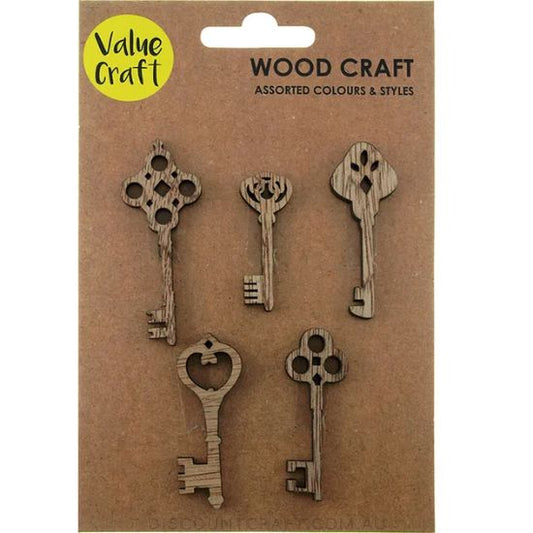 Wooden Keys MDF Natural - Assorted Styles 5pk