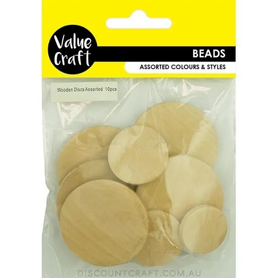 Beads MDF Wooden Discs Natural 10pk