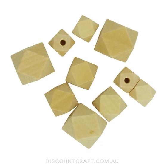 Beads Wooden MDF Facet Asst Natural 13pk