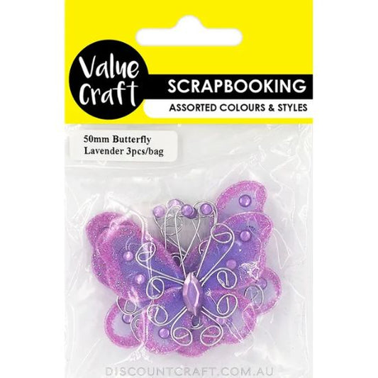 Craft Mini Butterfly 50mm 3pk - Lavender