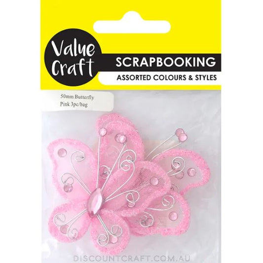 Craft Mini Butterfly 50mm 3pk - Pink