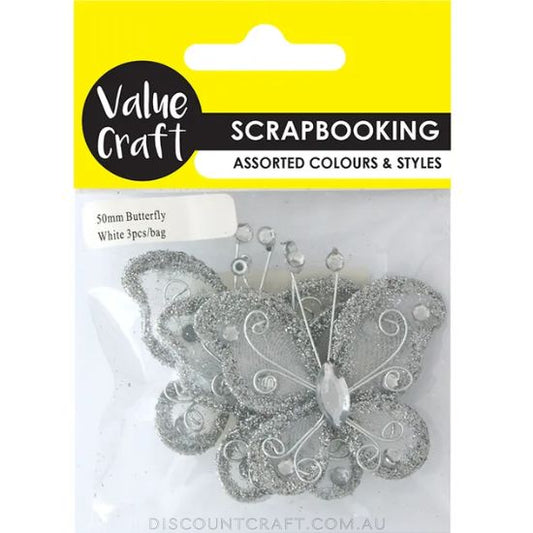 Craft Mini Butterfly 50mm 3pk - White