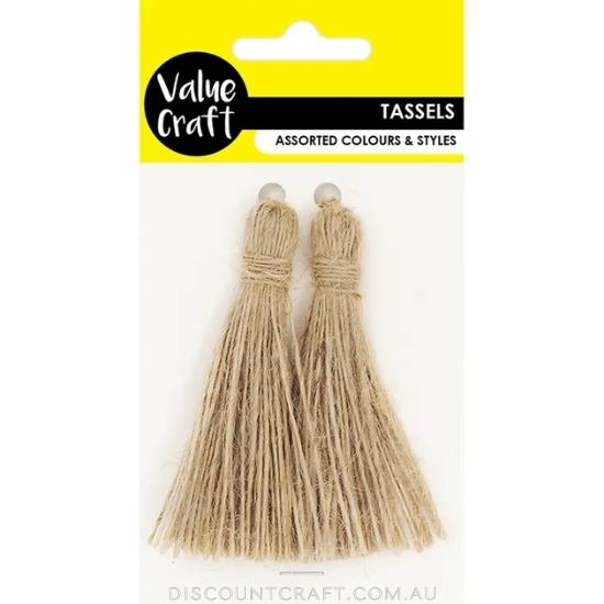 Natural Jute Tassels 70mm 2pk