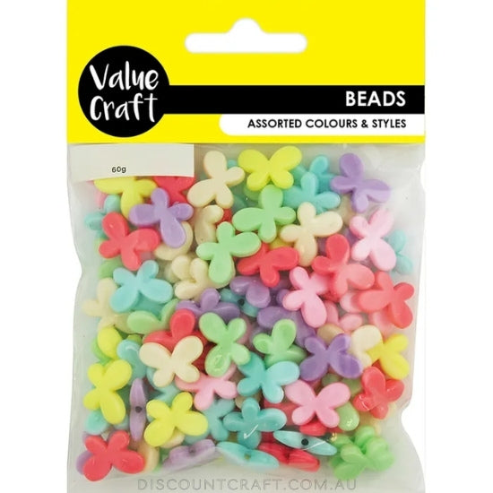 Plastic Butterfly Beads - Pastel 60g