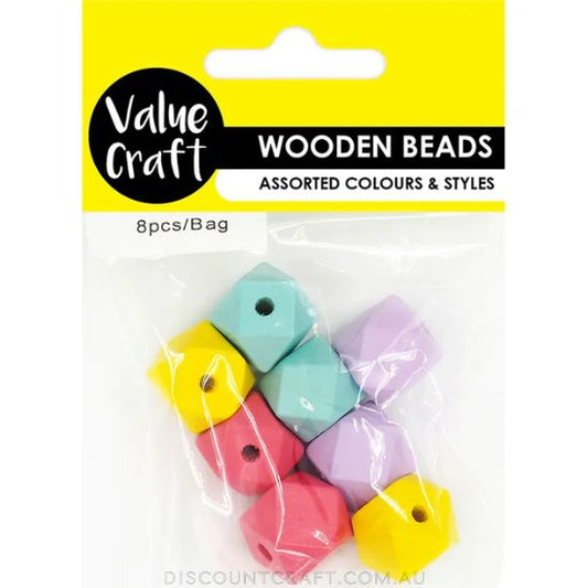 Wooden Beads Pastel Geo 16mm 8pk