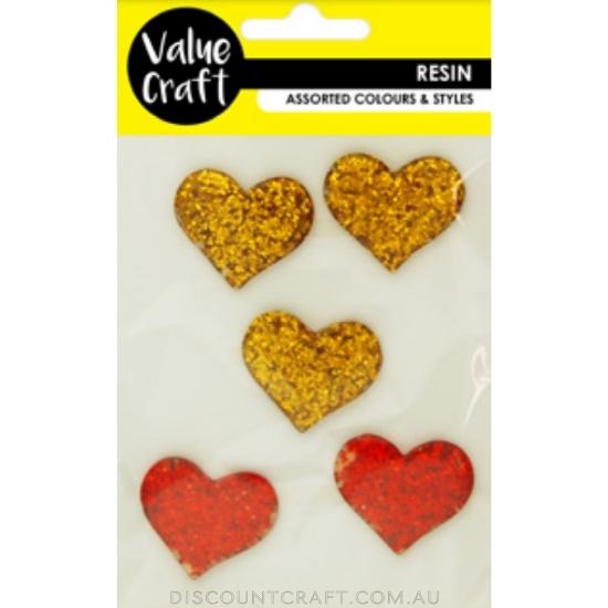 Resin Hearts - 3cm Red & Gold 5pk
