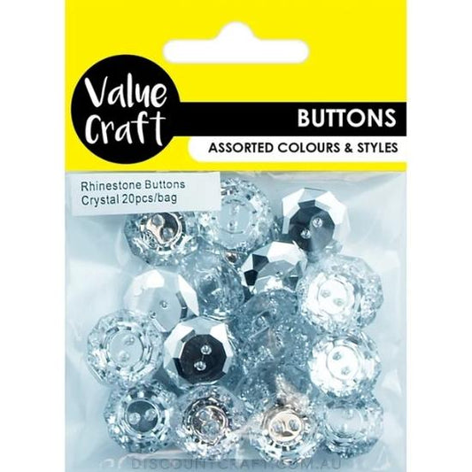 Buttons Rhinestones Clear Crystal 20pk