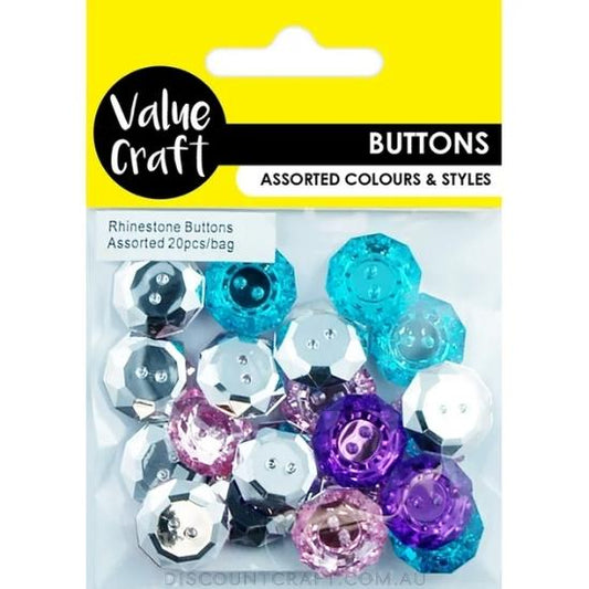 Buttons Rhinestones Assorted Pastel 20pk