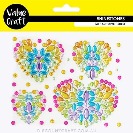 Rhinestone Decal - Multicolour Hearts 4pk