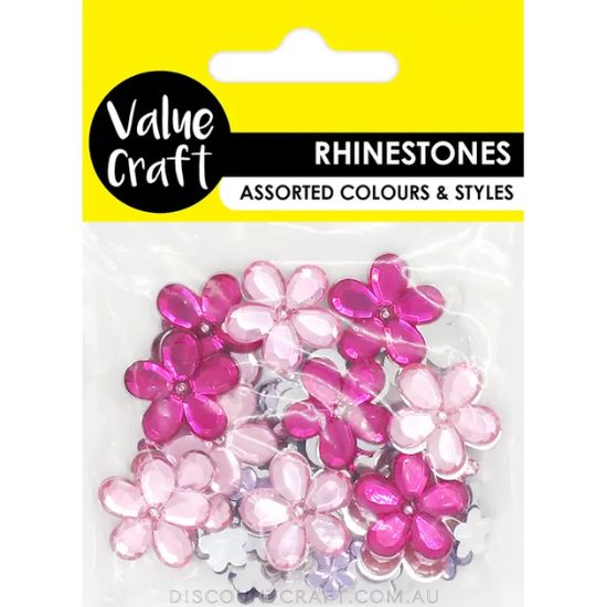 Rhinestones Flowers 63pk - Pink & Purple Assorted - Discount Craft