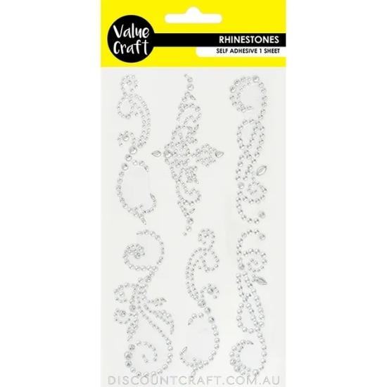 Rhinestone Flourish - Silver 6pk