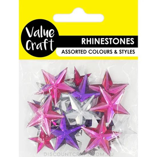 Rhinestone Stars 30pk - Hot Pink, Purple & Clear