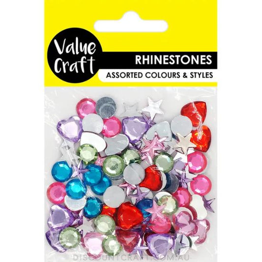 Rhinestones 100pk - Round, Stars & Hearts