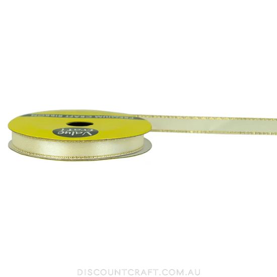 Satin Ribbon 10mm with Gold Edging 8m- Cream