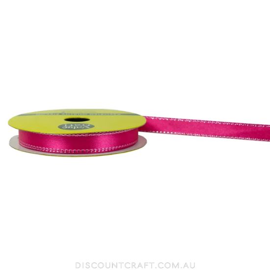 Satin Ribbon 10mm with Silver Edging 8m- Hot Pink