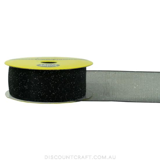 Sheer Ribbon 25mm 3m - Black with Silver Glitter