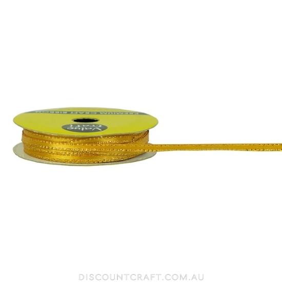 Satin Ribbon 3mm with Gold Edging 10m - Gold