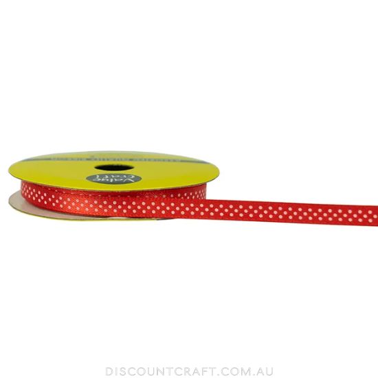 Polyester Satin Ribbon 6mm 3m - Red with White Spots - Discount Craft