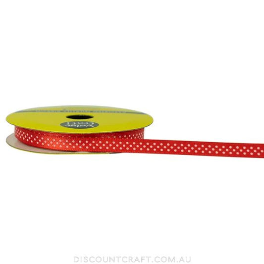 Polyester Satin Ribbon 6mm 3m - Red with White Spots