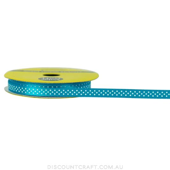 Polyester Satin Ribbon 6mm 3m - Turquoise with White Spots